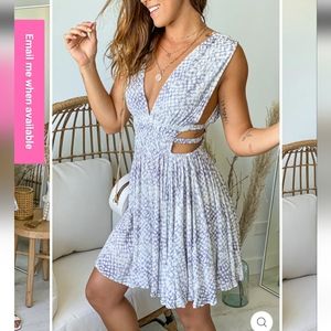 Gray Printed Mini Dress with Side Cutout Detail